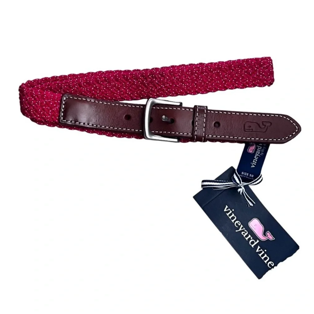 Vineyard Vines Boys Braided Bungee Belt Raving Red Size 26 NWT